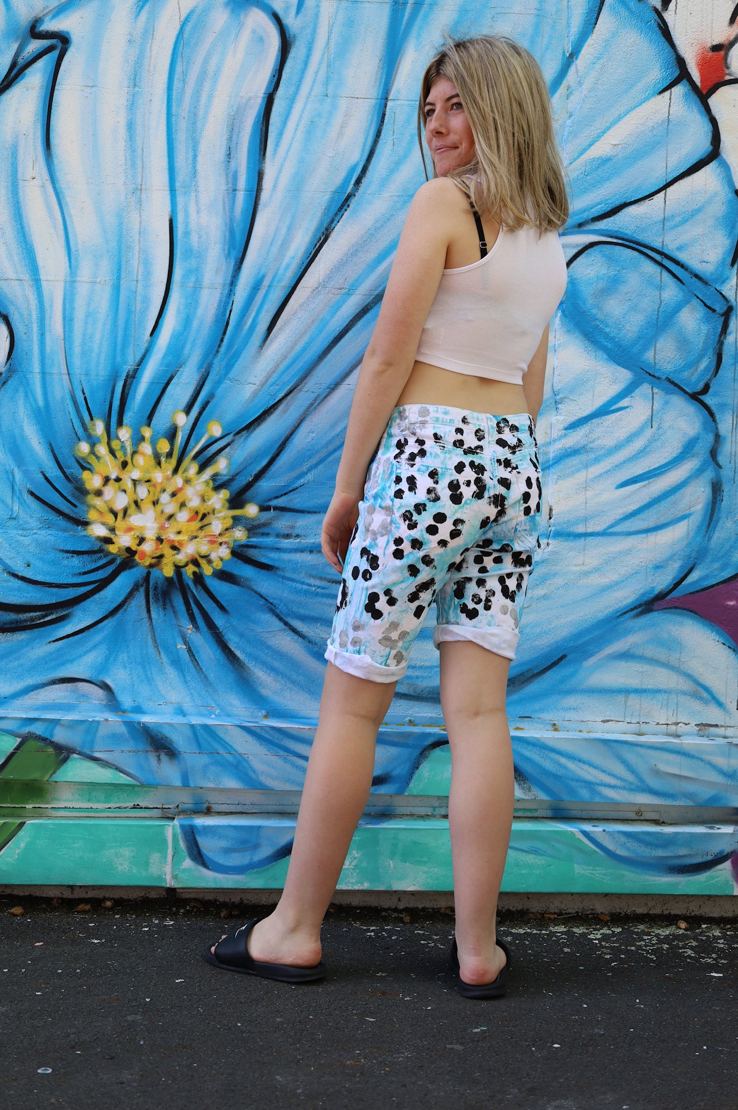 Blue Leopard Capri Jeans