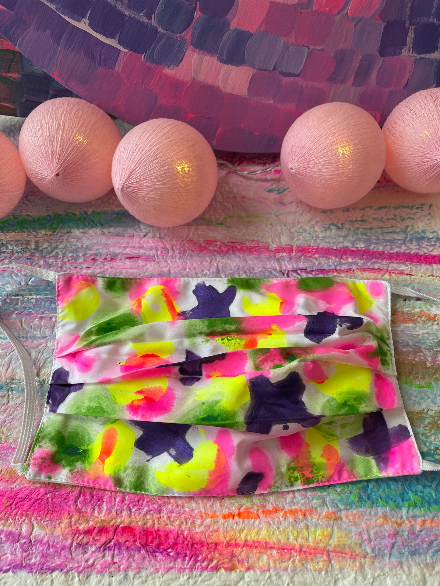 Fuchsia Frenzy - Handpainted Face Mask